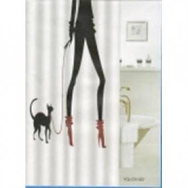 Шторка для ванной тканевая Zalel Девушка и кошка 180х180 см, с фотопринтом
