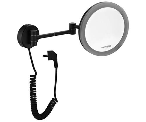 Косметическое зеркало WasserKRAFT NEW K-1004BLACK с LED-подсветкой, с 3-х кратным увеличением