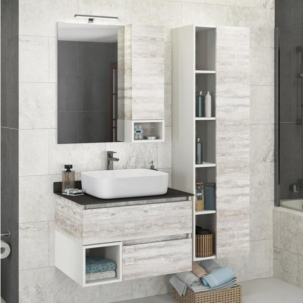 Мебель для ванной Comforty Прага 75 дуб белый с серой столешницей (T-Y9378)