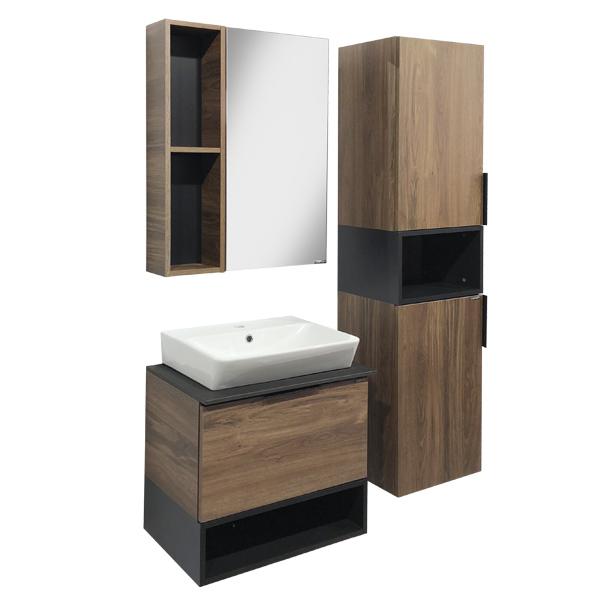 Мебель для ванной Comforty Штутгарт 60 дуб тёмно коричневый с черной столешницей (9055RA-50)