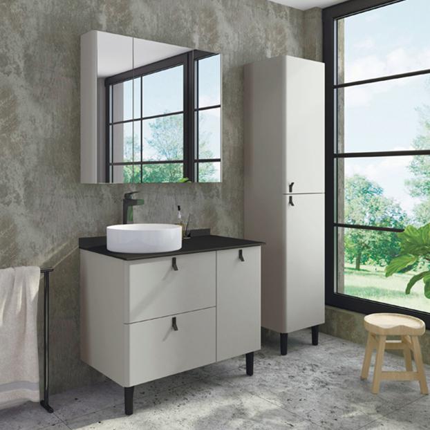 Мебель для ванной Comforty Сорренто 90Н светло-серый с антрацитовой столешницей