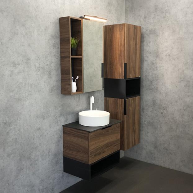 Мебель для ванной Comforty Штутгарт 60 дуб тёмно коричневый с черной столешницей (9111)